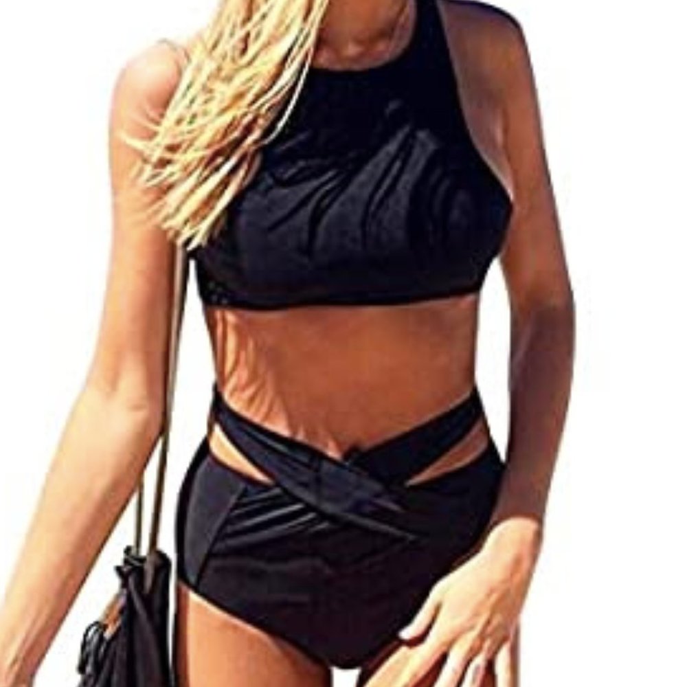 CUPSHE Women's Solid Color High Waist Bikini Set